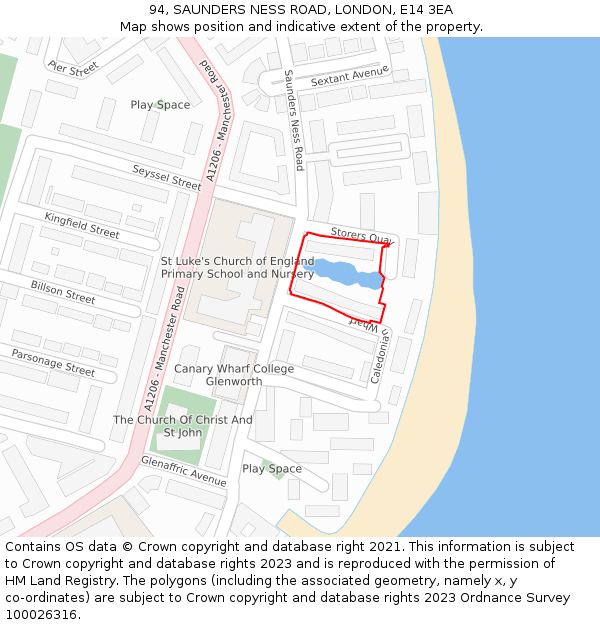 94, SAUNDERS NESS ROAD, LONDON, E14 3EA: Location map and indicative extent of plot