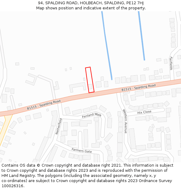94, SPALDING ROAD, HOLBEACH, SPALDING, PE12 7HJ: Location map and indicative extent of plot