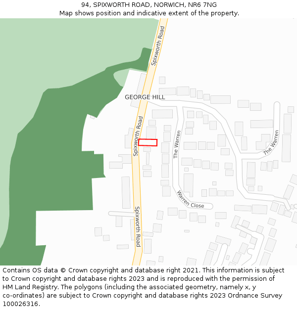 94, SPIXWORTH ROAD, NORWICH, NR6 7NG: Location map and indicative extent of plot