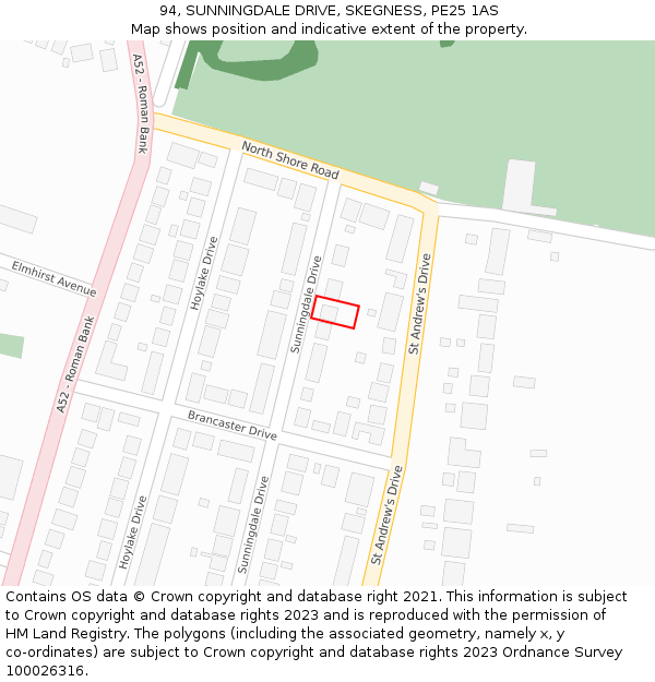 94, SUNNINGDALE DRIVE, SKEGNESS, PE25 1AS: Location map and indicative extent of plot