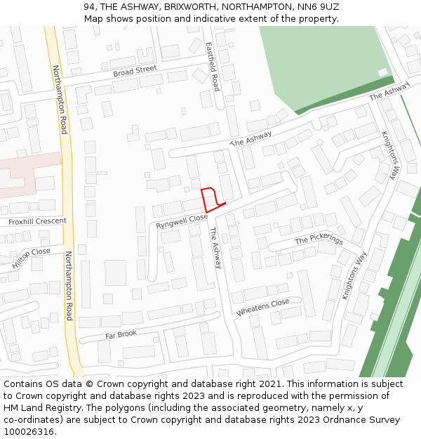 94, THE ASHWAY, BRIXWORTH, NORTHAMPTON, NN6 9UZ: Location map and indicative extent of plot