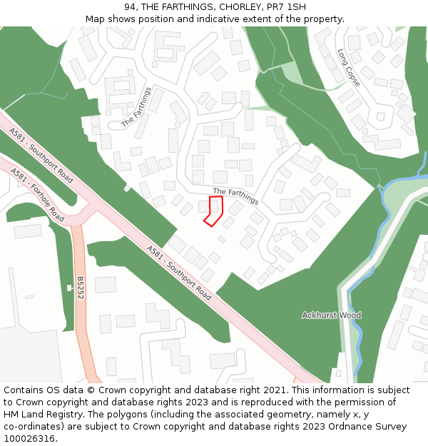 94, THE FARTHINGS, CHORLEY, PR7 1SH: Location map and indicative extent of plot