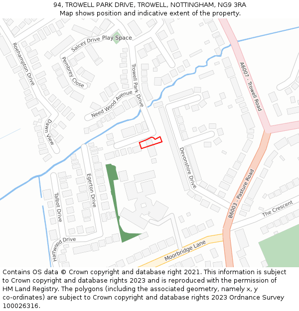 94, TROWELL PARK DRIVE, TROWELL, NOTTINGHAM, NG9 3RA: Location map and indicative extent of plot
