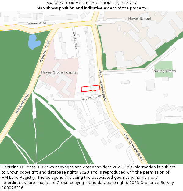 94, WEST COMMON ROAD, BROMLEY, BR2 7BY: Location map and indicative extent of plot