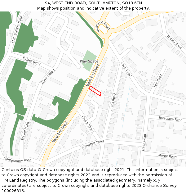 94, WEST END ROAD, SOUTHAMPTON, SO18 6TN: Location map and indicative extent of plot