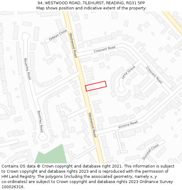 94, WESTWOOD ROAD, TILEHURST, READING, RG31 5PP: Location map and indicative extent of plot