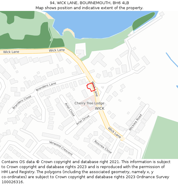 94, WICK LANE, BOURNEMOUTH, BH6 4LB: Location map and indicative extent of plot