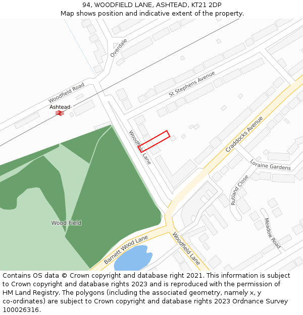 94, WOODFIELD LANE, ASHTEAD, KT21 2DP: Location map and indicative extent of plot