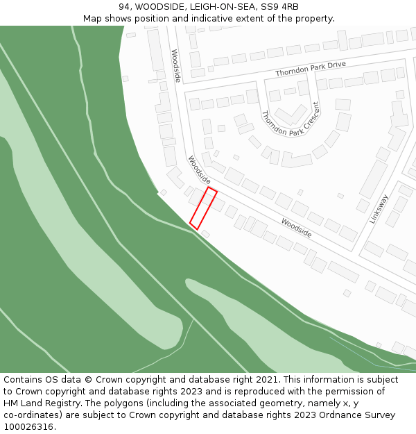 94, WOODSIDE, LEIGH-ON-SEA, SS9 4RB: Location map and indicative extent of plot