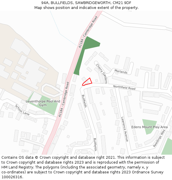 94A, BULLFIELDS, SAWBRIDGEWORTH, CM21 9DF: Location map and indicative extent of plot