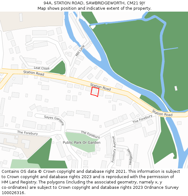 94A, STATION ROAD, SAWBRIDGEWORTH, CM21 9JY: Location map and indicative extent of plot