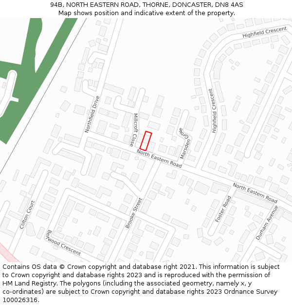 94B, NORTH EASTERN ROAD, THORNE, DONCASTER, DN8 4AS: Location map and indicative extent of plot
