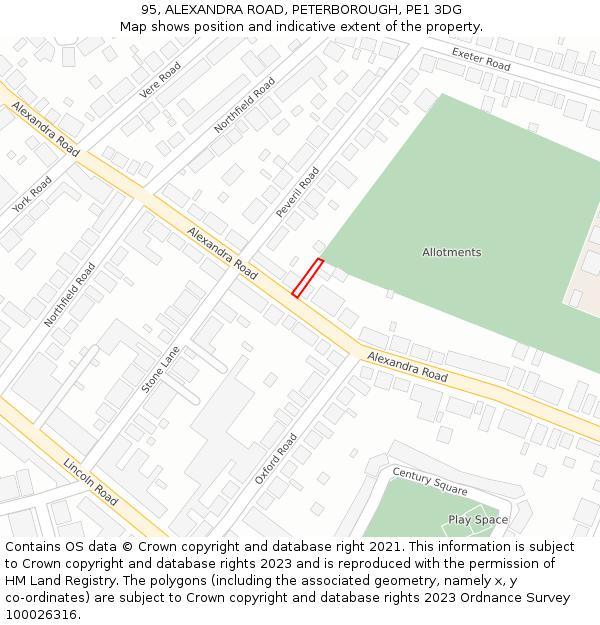95, ALEXANDRA ROAD, PETERBOROUGH, PE1 3DG: Location map and indicative extent of plot