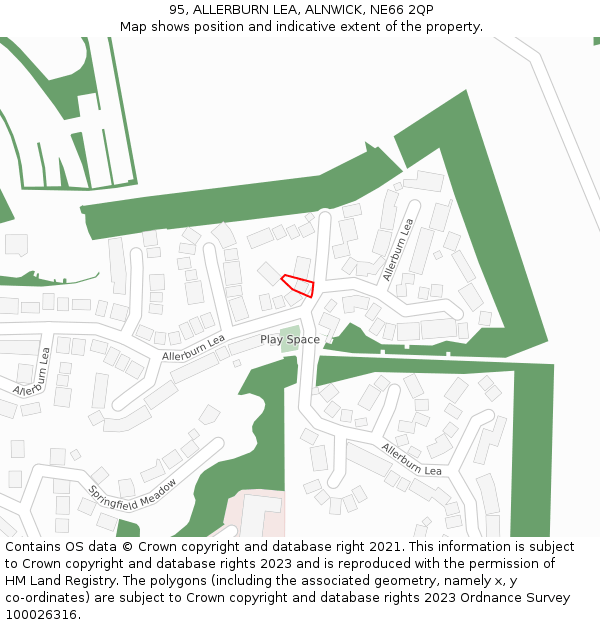 95, ALLERBURN LEA, ALNWICK, NE66 2QP: Location map and indicative extent of plot