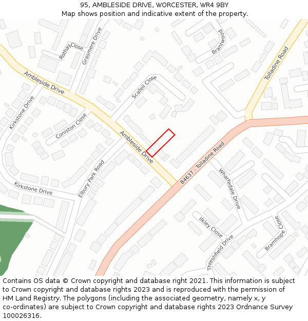 95, AMBLESIDE DRIVE, WORCESTER, WR4 9BY: Location map and indicative extent of plot