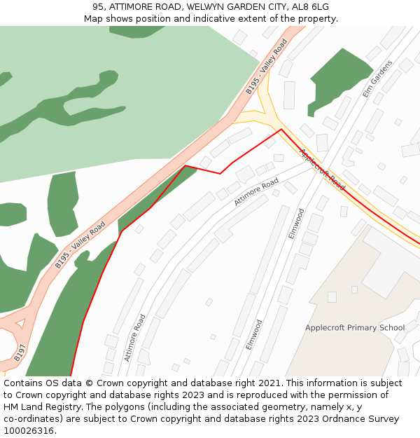 95, ATTIMORE ROAD, WELWYN GARDEN CITY, AL8 6LG: Location map and indicative extent of plot