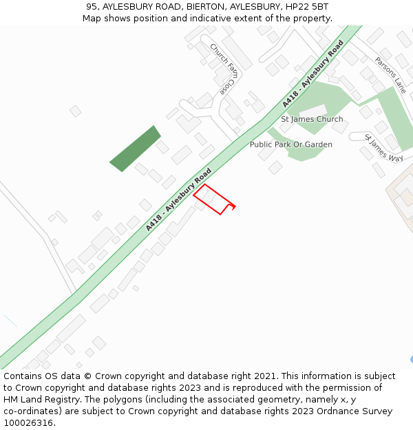 95, AYLESBURY ROAD, BIERTON, AYLESBURY, HP22 5BT: Location map and indicative extent of plot