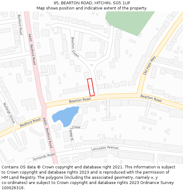 95, BEARTON ROAD, HITCHIN, SG5 1UP: Location map and indicative extent of plot