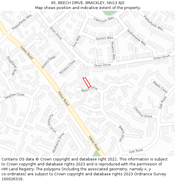95, BEECH DRIVE, BRACKLEY, NN13 6JG: Location map and indicative extent of plot