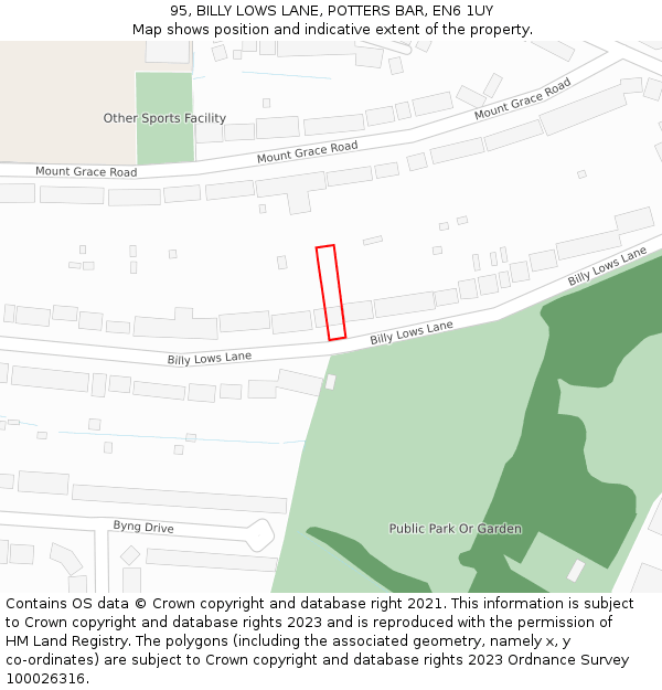 95, BILLY LOWS LANE, POTTERS BAR, EN6 1UY: Location map and indicative extent of plot