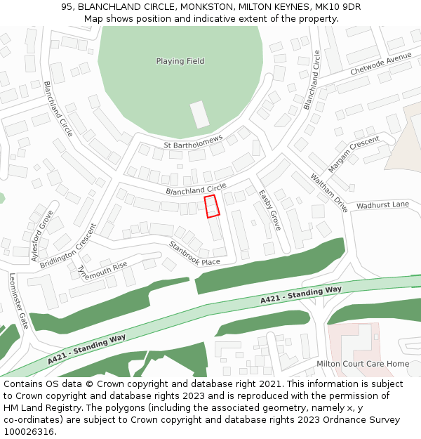 95, BLANCHLAND CIRCLE, MONKSTON, MILTON KEYNES, MK10 9DR: Location map and indicative extent of plot