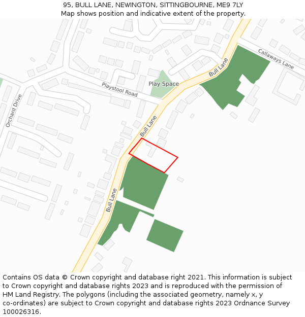 95, BULL LANE, NEWINGTON, SITTINGBOURNE, ME9 7LY: Location map and indicative extent of plot