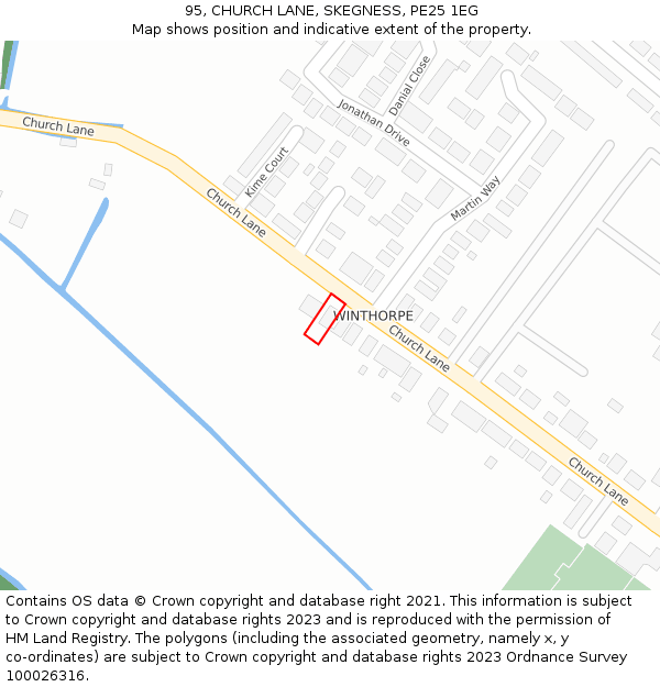 95, CHURCH LANE, SKEGNESS, PE25 1EG: Location map and indicative extent of plot