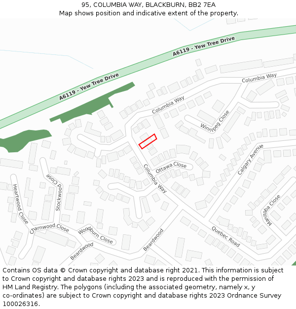 95, COLUMBIA WAY, BLACKBURN, BB2 7EA: Location map and indicative extent of plot