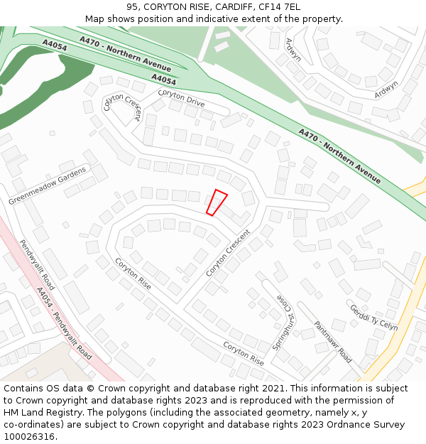 95, CORYTON RISE, CARDIFF, CF14 7EL: Location map and indicative extent of plot