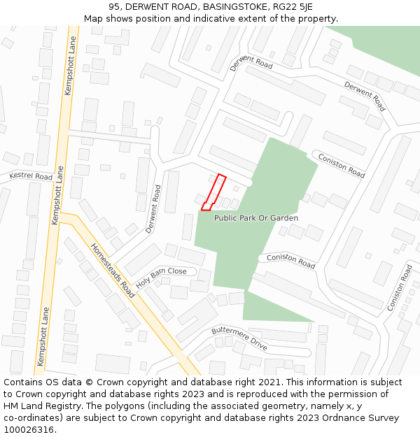 95, DERWENT ROAD, BASINGSTOKE, RG22 5JE: Location map and indicative extent of plot