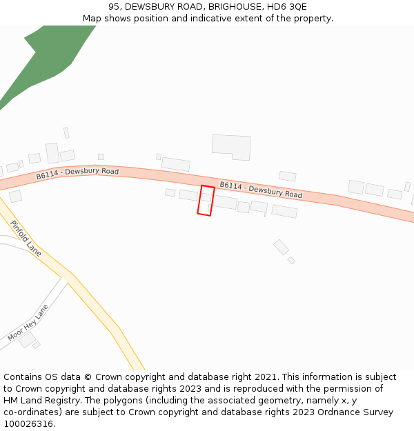 95, DEWSBURY ROAD, BRIGHOUSE, HD6 3QE: Location map and indicative extent of plot