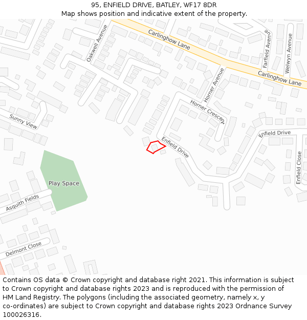 95, ENFIELD DRIVE, BATLEY, WF17 8DR: Location map and indicative extent of plot