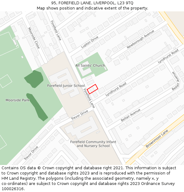 95, FOREFIELD LANE, LIVERPOOL, L23 9TQ: Location map and indicative extent of plot