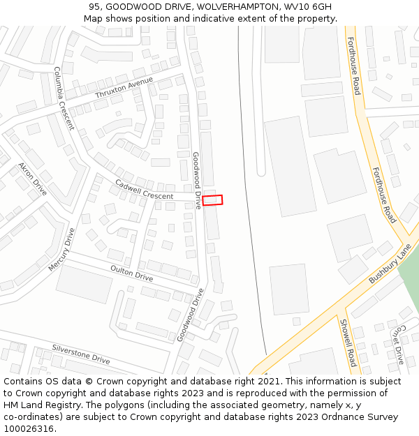 95, GOODWOOD DRIVE, WOLVERHAMPTON, WV10 6GH: Location map and indicative extent of plot