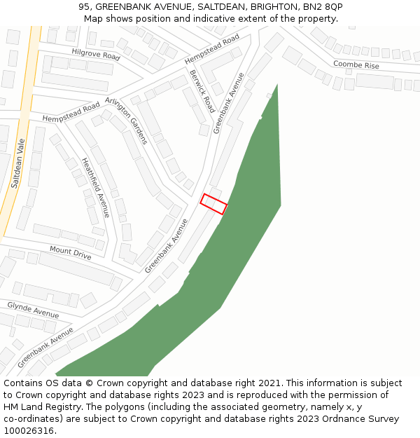 95, GREENBANK AVENUE, SALTDEAN, BRIGHTON, BN2 8QP: Location map and indicative extent of plot