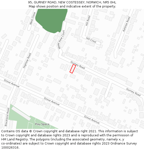 95, GURNEY ROAD, NEW COSTESSEY, NORWICH, NR5 0HL: Location map and indicative extent of plot