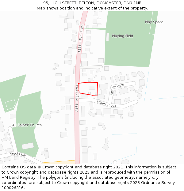 95, HIGH STREET, BELTON, DONCASTER, DN9 1NR: Location map and indicative extent of plot