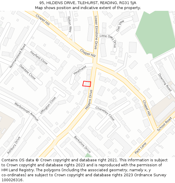 95, HILDENS DRIVE, TILEHURST, READING, RG31 5JA: Location map and indicative extent of plot