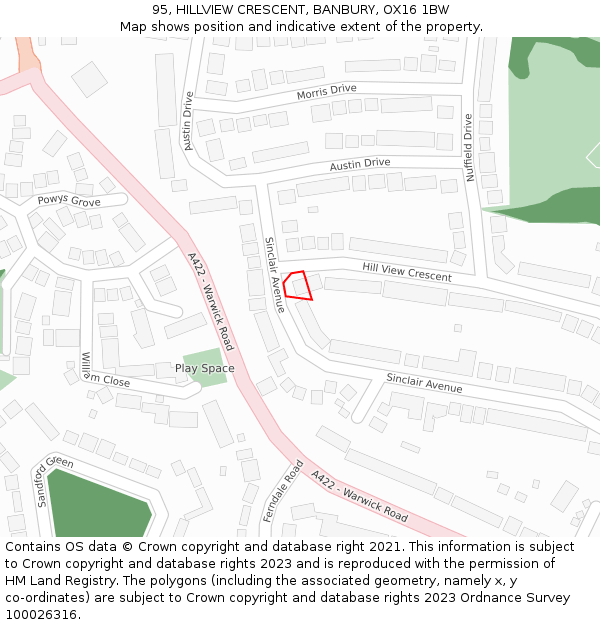 95, HILLVIEW CRESCENT, BANBURY, OX16 1BW: Location map and indicative extent of plot