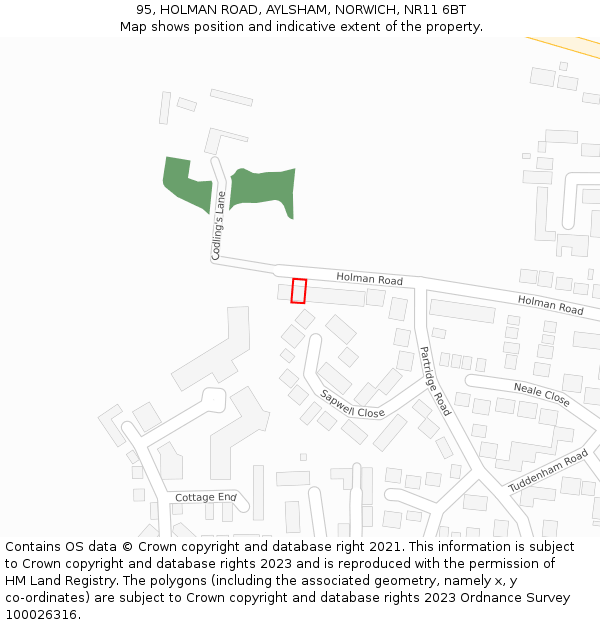 95, HOLMAN ROAD, AYLSHAM, NORWICH, NR11 6BT: Location map and indicative extent of plot