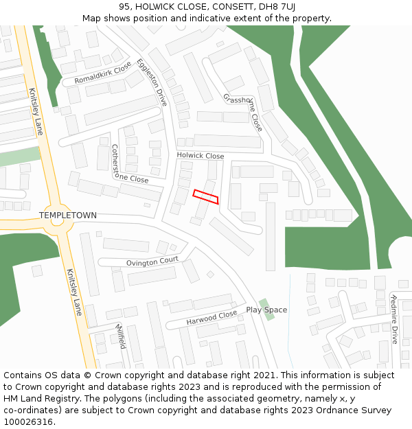 95, HOLWICK CLOSE, CONSETT, DH8 7UJ: Location map and indicative extent of plot