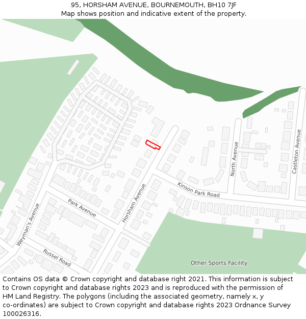 95, HORSHAM AVENUE, BOURNEMOUTH, BH10 7JF: Location map and indicative extent of plot