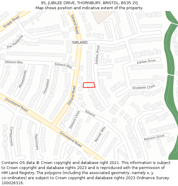 95, JUBILEE DRIVE, THORNBURY, BRISTOL, BS35 2YJ: Location map and indicative extent of plot