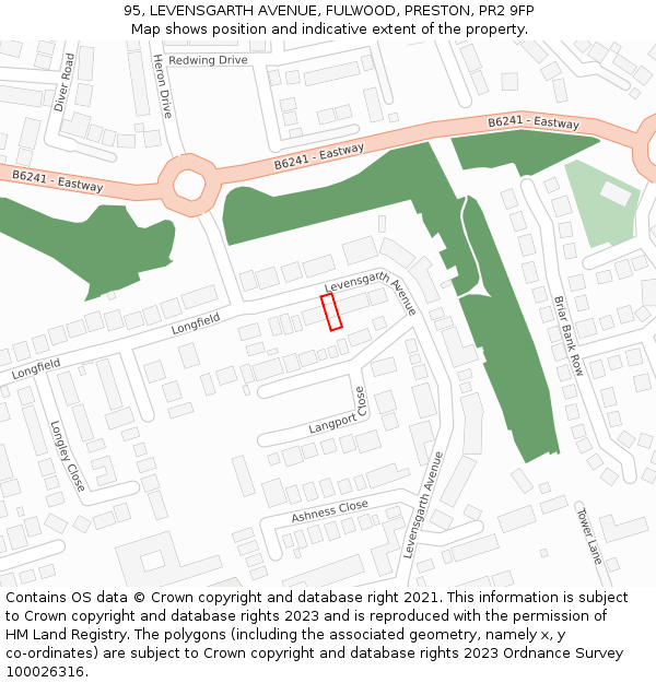 95, LEVENSGARTH AVENUE, FULWOOD, PRESTON, PR2 9FP: Location map and indicative extent of plot
