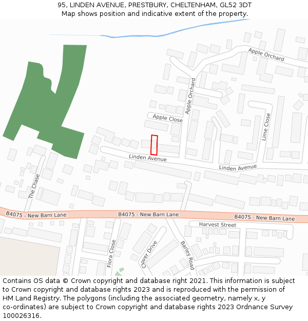 95, LINDEN AVENUE, PRESTBURY, CHELTENHAM, GL52 3DT: Location map and indicative extent of plot