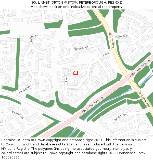 95, LINNET, ORTON WISTOW, PETERBOROUGH, PE2 6XZ: Location map and indicative extent of plot