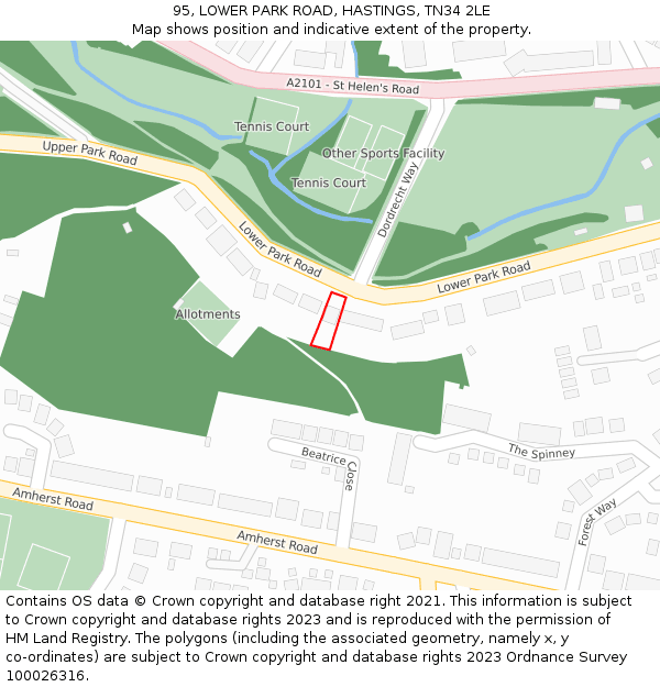 95, LOWER PARK ROAD, HASTINGS, TN34 2LE: Location map and indicative extent of plot