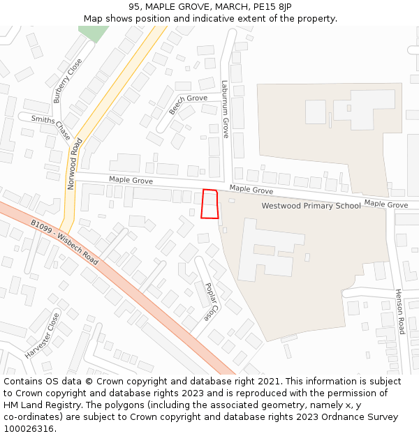 95, MAPLE GROVE, MARCH, PE15 8JP: Location map and indicative extent of plot