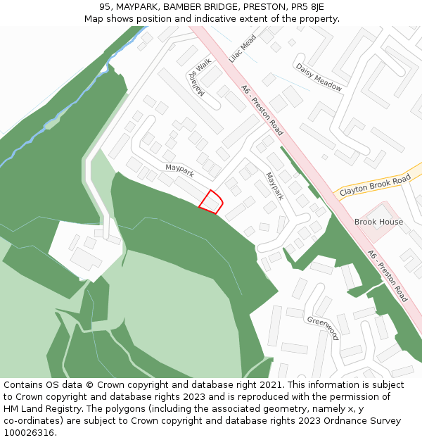 95, MAYPARK, BAMBER BRIDGE, PRESTON, PR5 8JE: Location map and indicative extent of plot