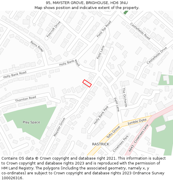 95, MAYSTER GROVE, BRIGHOUSE, HD6 3NU: Location map and indicative extent of plot
